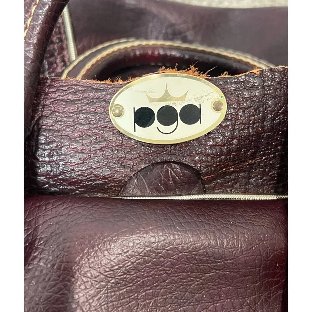 Vintage 1960s PGA Pro Golf Duffel Weekend Bag Burgundy Leather PRO ONLY USA